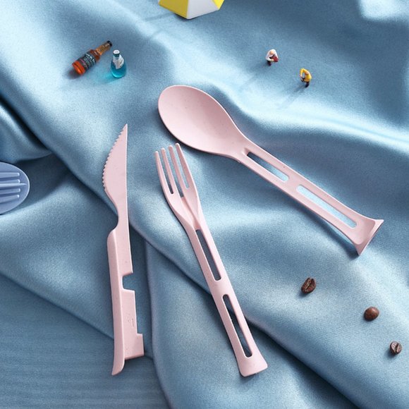 Cutlery Portable Travel Plastic Wheat Material Spoon Fork And Knife Set - Picture 9 of 16
